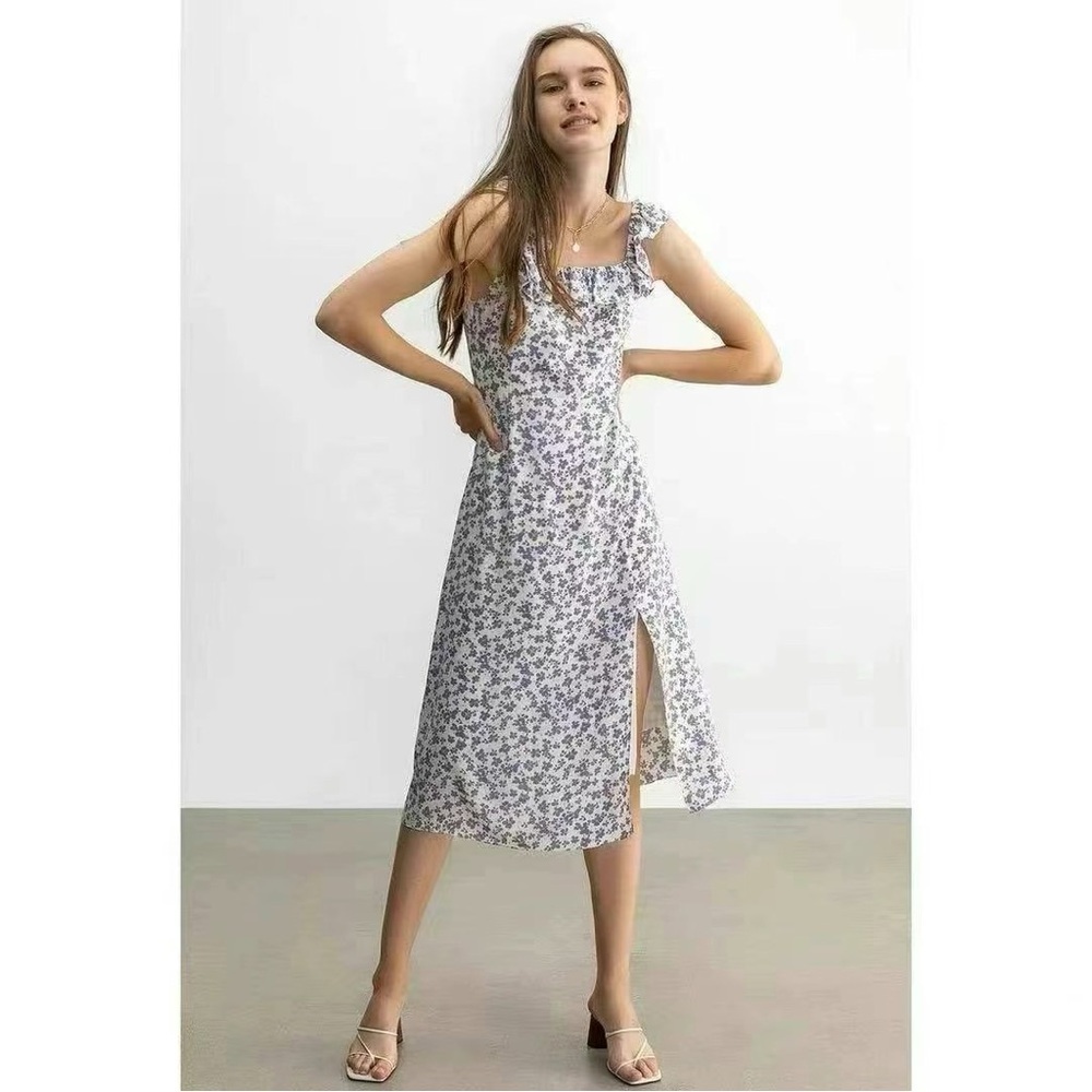 J.ING Jing Blue Floral Print Midi Dress Size XS NWT